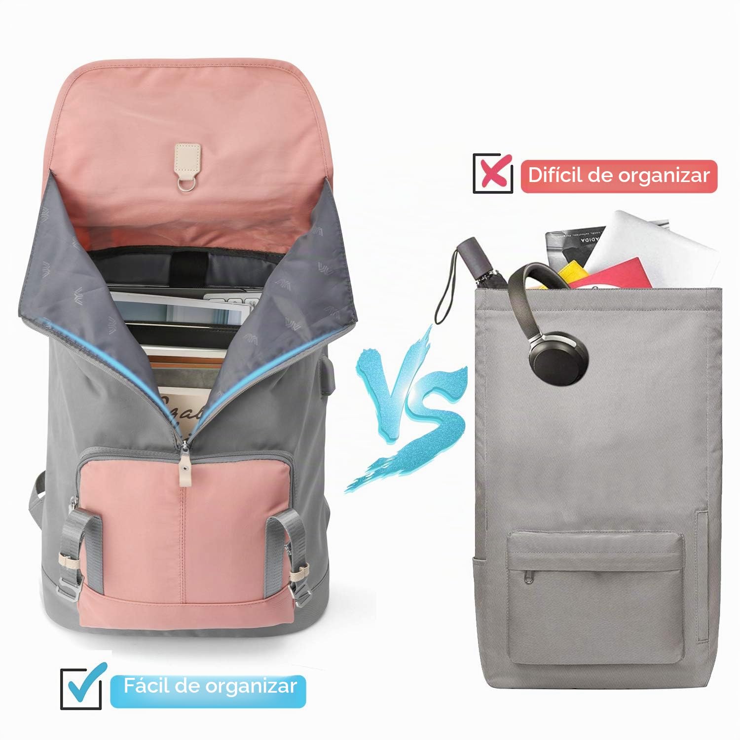 YAMTION Mochila para Mujer, Portátil 17 Pulgadas, Escolar Niña, Ordenador con USB