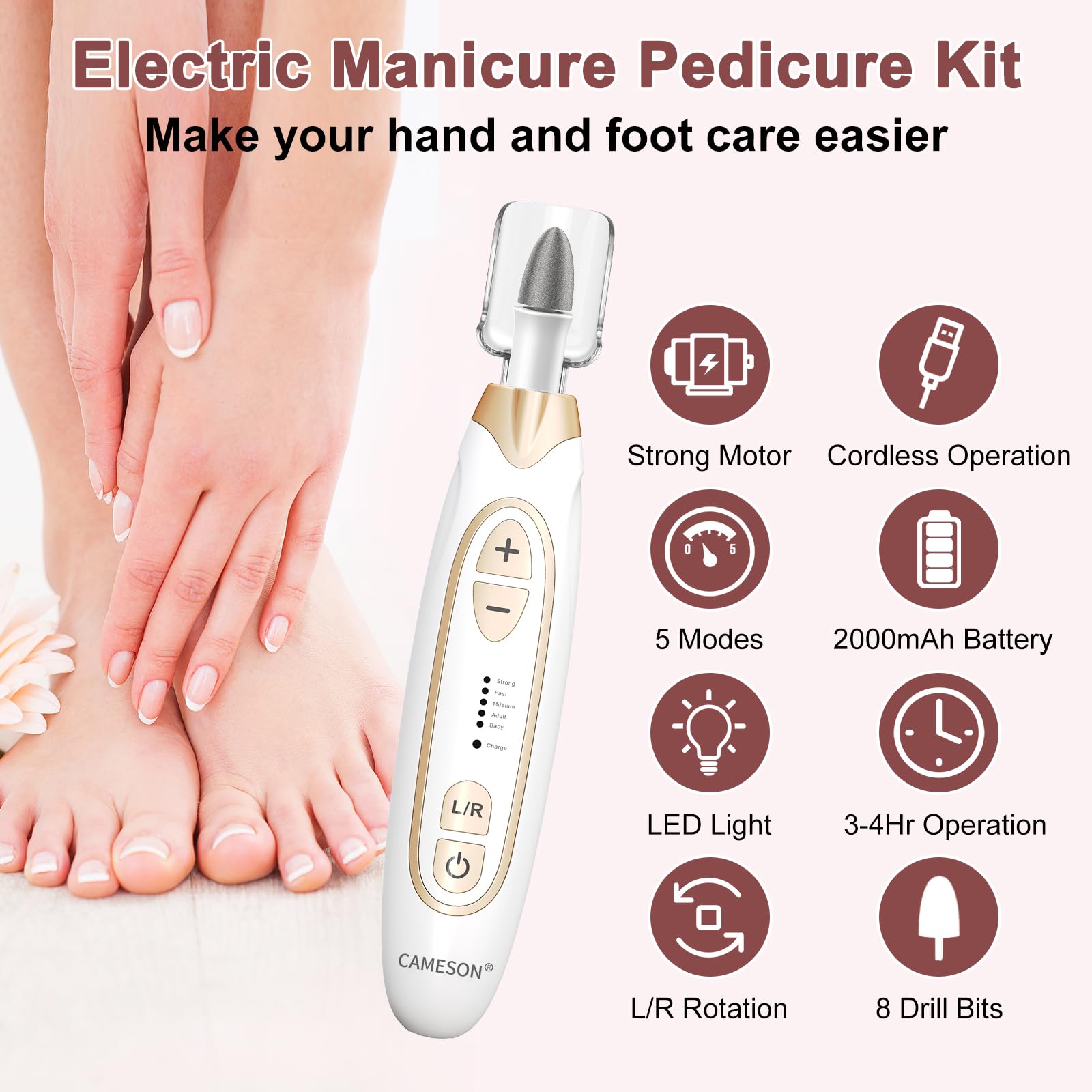 Kit profesional de manicura y pedicura, máquina eléctrica inalámbrica para limas de uñas, lima de uñas y juego de pulidor, amoladora de uñas de los pies para uñas gruesas, herramientas de cuidado de