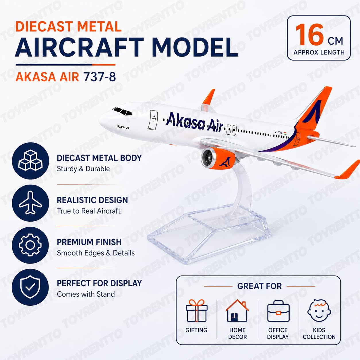 Akasa Boeing 737 Diecast Airplane Model - Collectible Plane -5 Akasa Boeing 737 Diecast Airplane Model - Collectible Plane -5