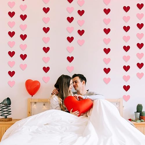 Miniatura 3 de PartyGarden Guirnalda de corazón de San Valentín, paquete de 8 guirnaldas colgantes en forma de corazón rojo/rosa para el día de San Valentín, día