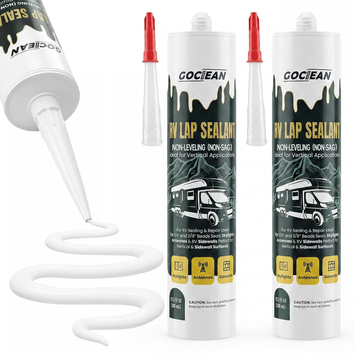 Non-Leveling RV Roof Sealant 2 Pack, Lap Sealant for RV Roofs, Non-Sag RV Roof Sealant, Waterproof White RV Sealant, Camper Roof Sealant for Vertical Surface Leak Repair