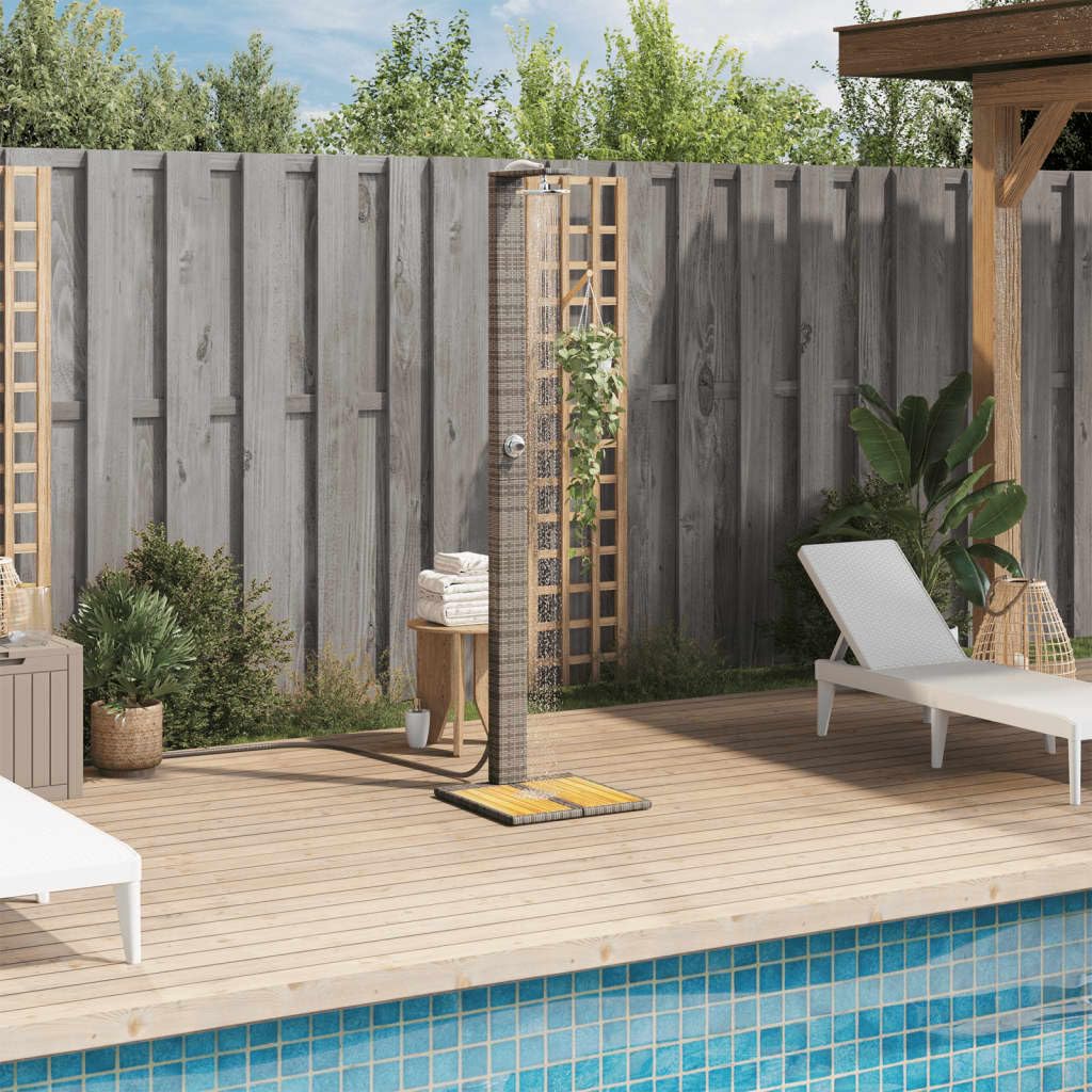 Douche D'Extérieur VidaXL - Résine Tressée Bois Acacia - Poignée Rotative - Pour Jardin, Piscine