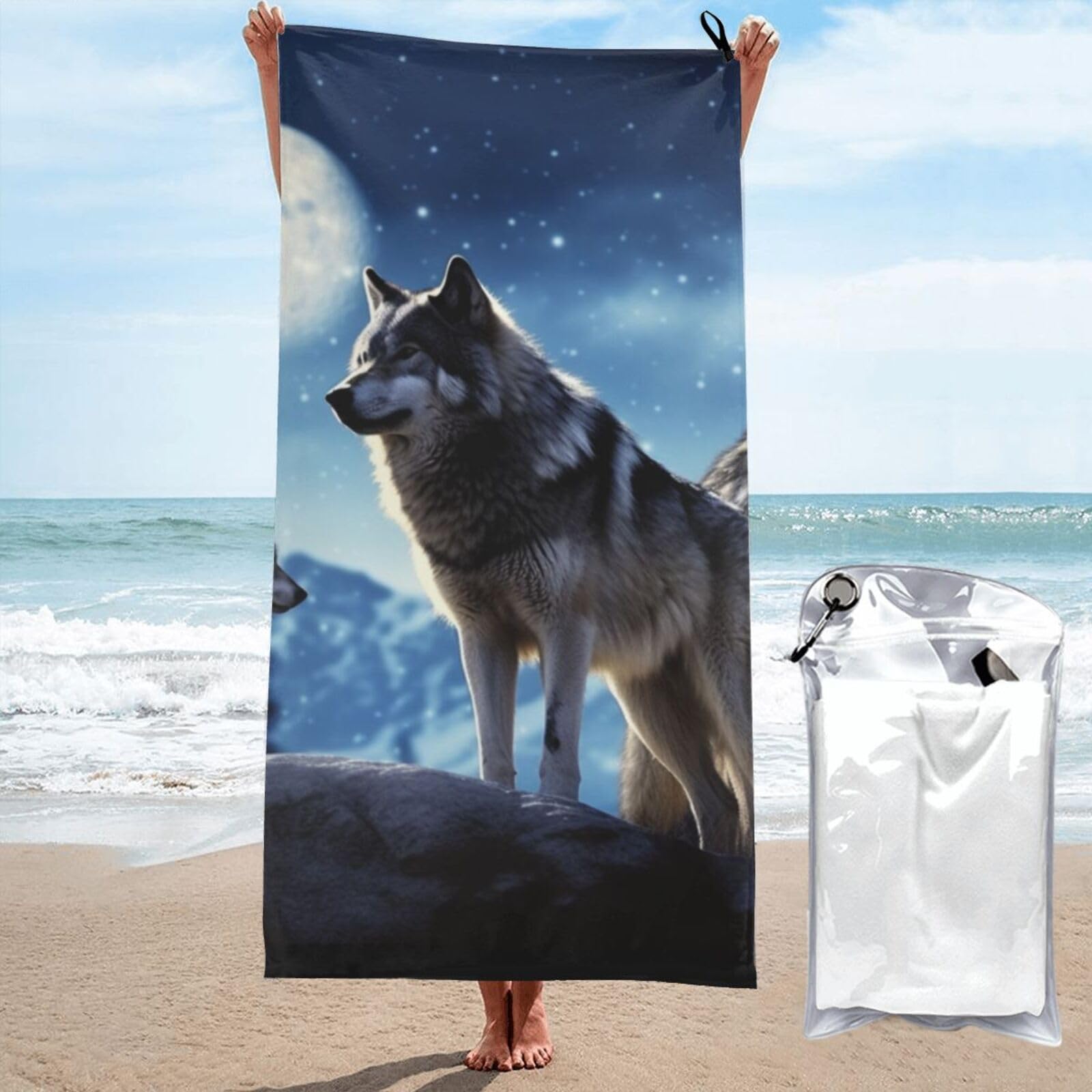LMNGH Wolfs Bath Towel Super Absorbent Quick Dry Bathroom Towel Sand Free Microfiber Beach Towels for Bathroom, Gym, Spa and Hotel Towel 27.5"x55"