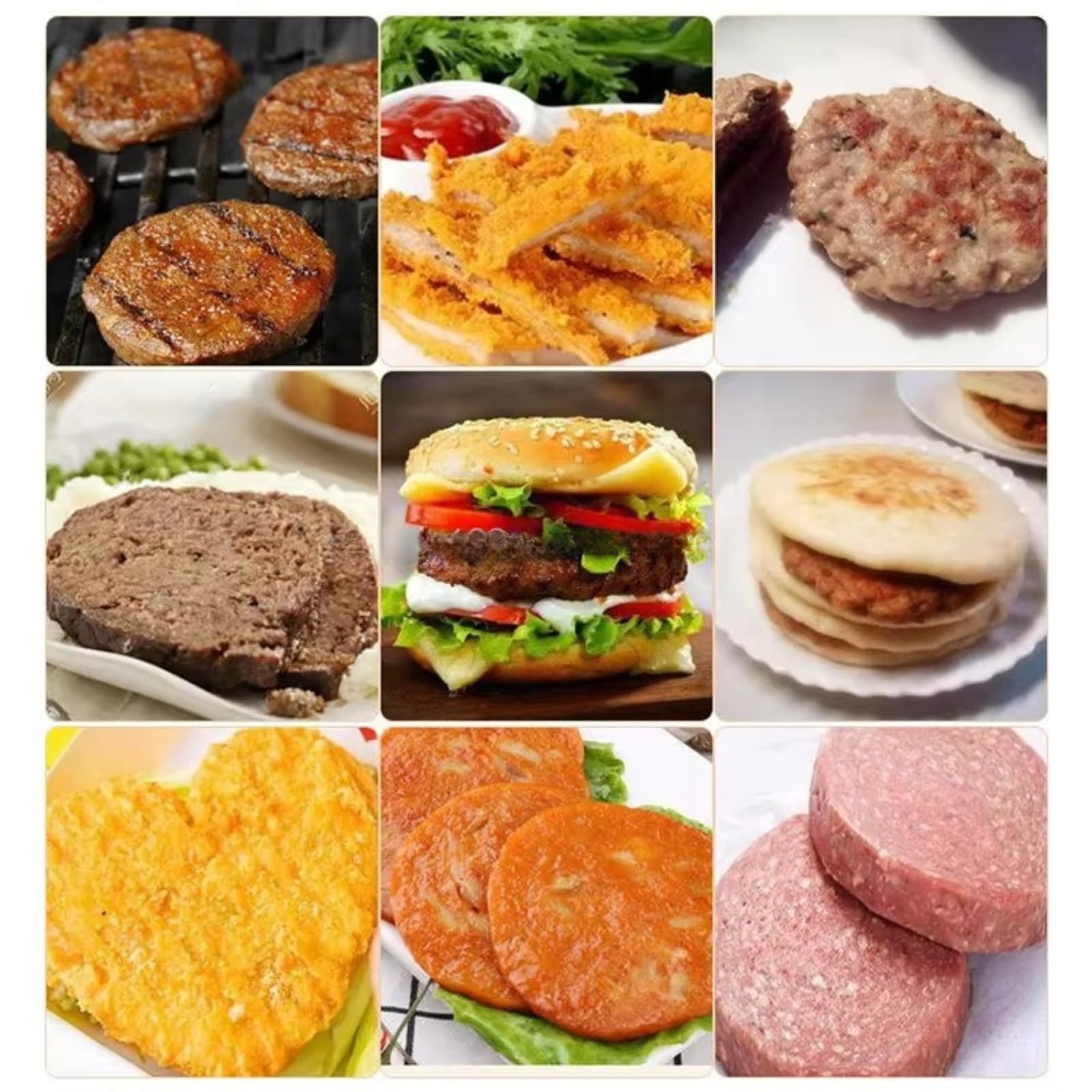 La macchina commerciale per hamburger, realizzata in acciaio inossidabile 304, può produrre 2100 polpette all'ora, con spessore regolabile (6-16 mm), design staccabile, adatto per ristoranti e
