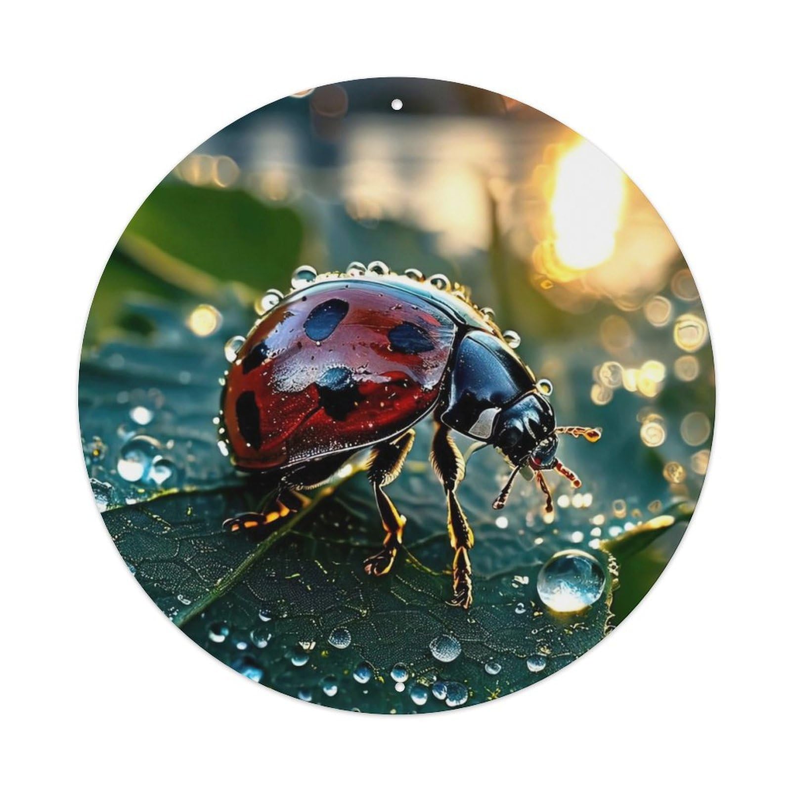 Animal Artwork Seven-star Ladybird on Leaf Metal Tin Sign