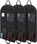3pack 43" Garment Bags for Travel Hanging Clothes Suit Bag with 4" Gussetes for Cover Clothes Protection Suit Garment Bag with 2 Mesh Pockets and 2 Carry Handles (Black)