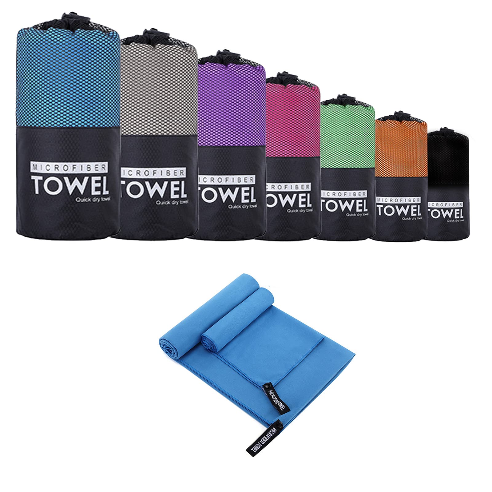 Microfibre Towel, TOPIND Quick Dry Sports Towel Fabric Ultra Absorbent Lightweight Antibacterial Sports Towel for Beach,Travel,Camping,Yogo,Swim,Hair,Pets,Car,Pilates,Men and Women