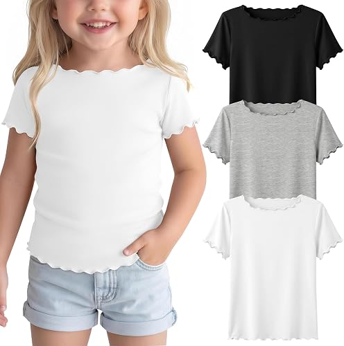 Mumucove 3 Pack Toddler Girls' Short Sleeve Tops, 3-Color, 4T