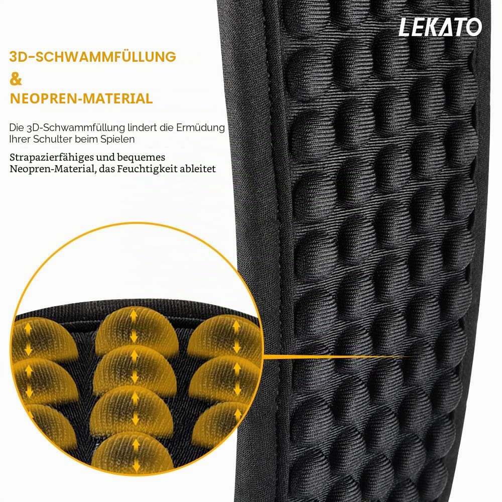 LEKATO 3D Filling Sponge Gitarrengurt für Bass und E-Gitarre, 8,9 cm breites Neopren-Pad, verstellbarer Schultergurt von 45 bis 55 Zoll mit Plektren und Sicherheitsgurtschlössern