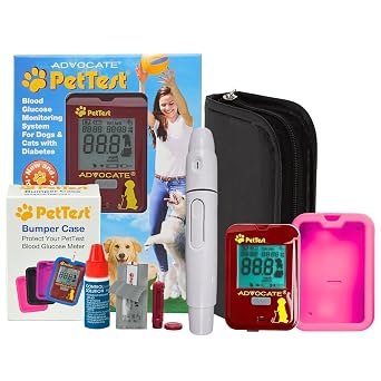 Experts Pet Glucose Monitoring Kit & Pink Bumper Case for Dogs & Cats, with Classic Glucose Meter, Silicon Case, Test Strips, Lancing Device, Lancets & More