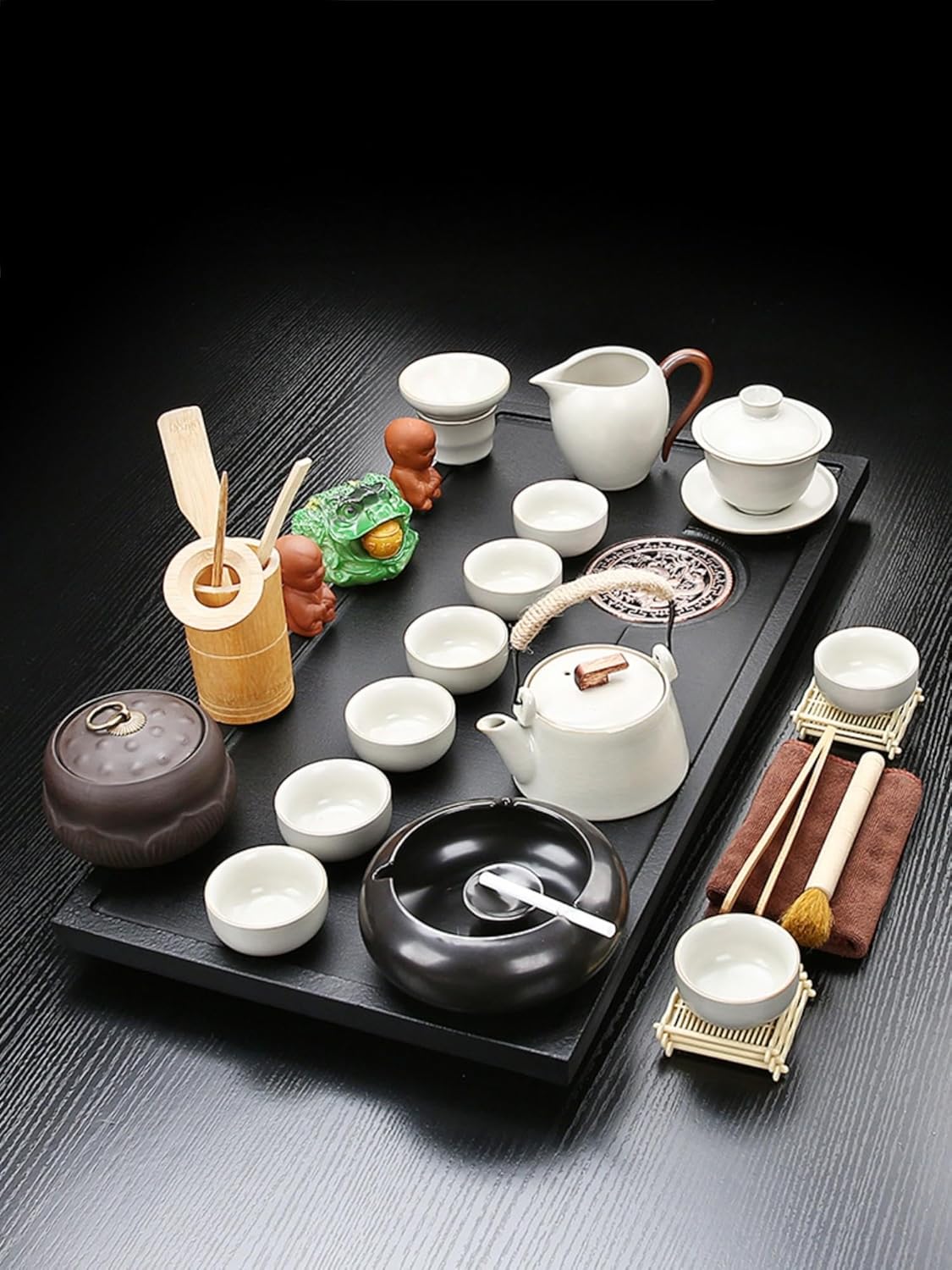 MOYEE 茶具套装家用客厅乌金瓷石茶盘 Chinese Gongfu Tea Tray 排水小型石英石茶台办公泡茶海整套 A230