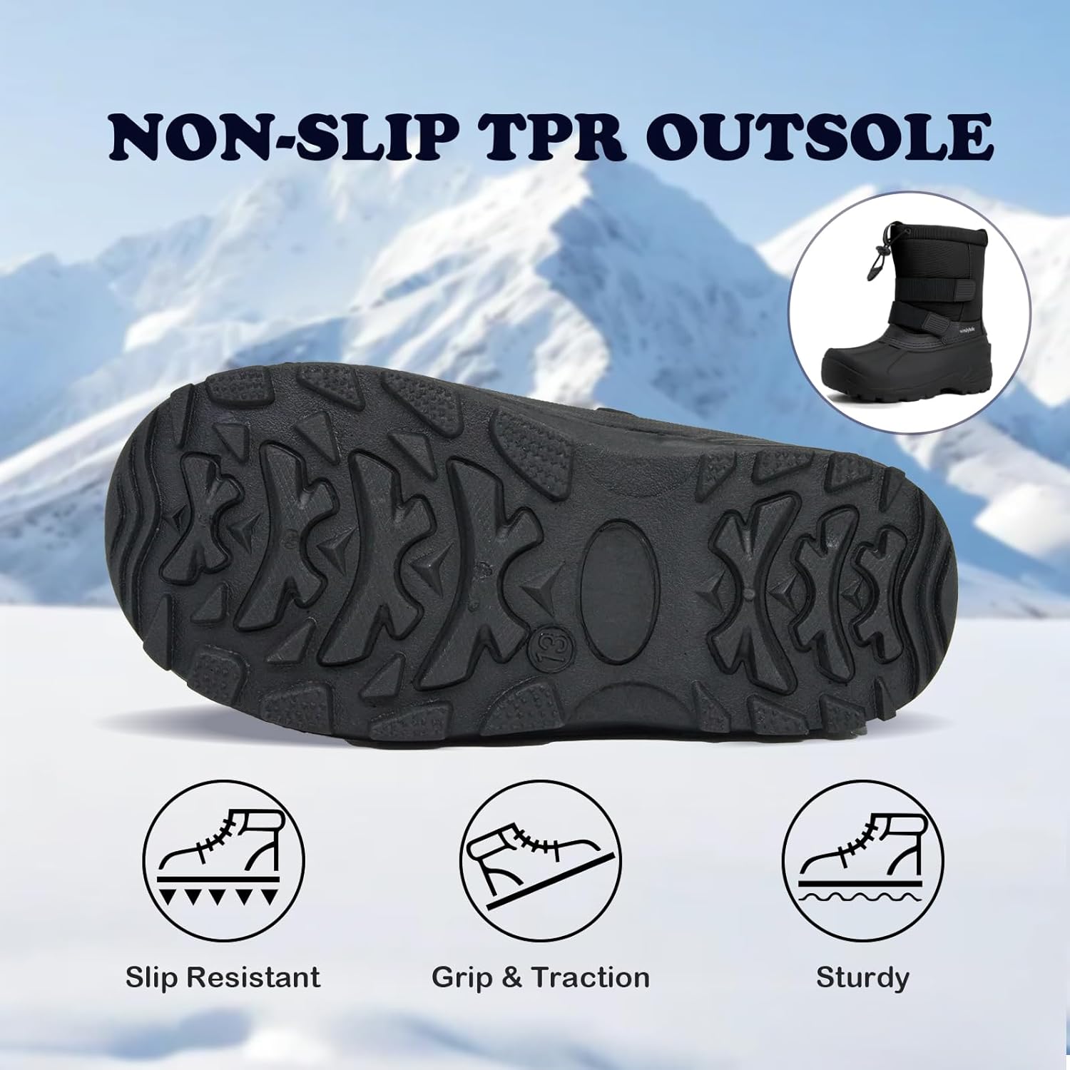 Boys Girls Waterproof Winter Warm Snow Boots Durable Anti-Slip Kids Winter Boots