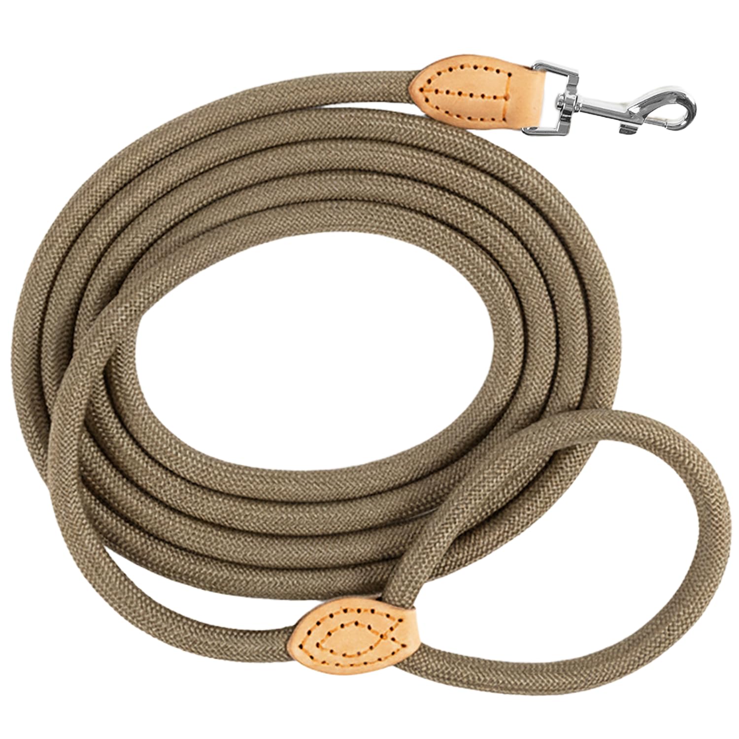 Laisse en corde pour chien - En nylon - Pour chiens de petite, moyenne et grande taille - Légère avec boucle - Pour petits chiens - Robuste - Kaki - 3 m x 1,2 cm