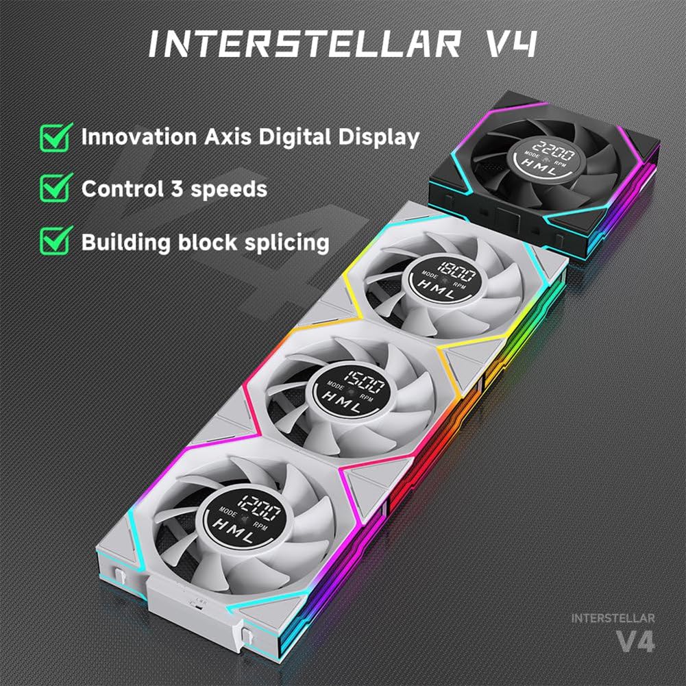 Ventola per Case da 120 mm con Display Digitale, 3 Pezzi, Dissipatore per CPU ARGB con Design A Specchio Infinito, 600-2100 /Min, Raffreddamento per Computer D