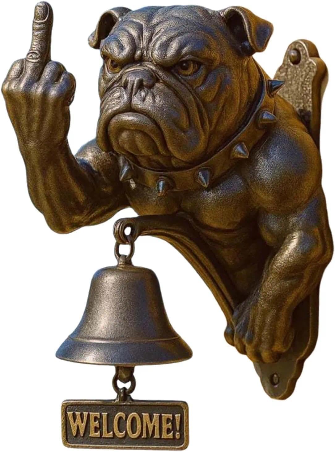 Funny Bulldog Doorbell, Pug Welcome Doorbell, Retro Cast Iron Hanging Bell, Farmhouse Vintage Outdoor Door Bell for Front Porch, Garden & Entrance Decoration(E)