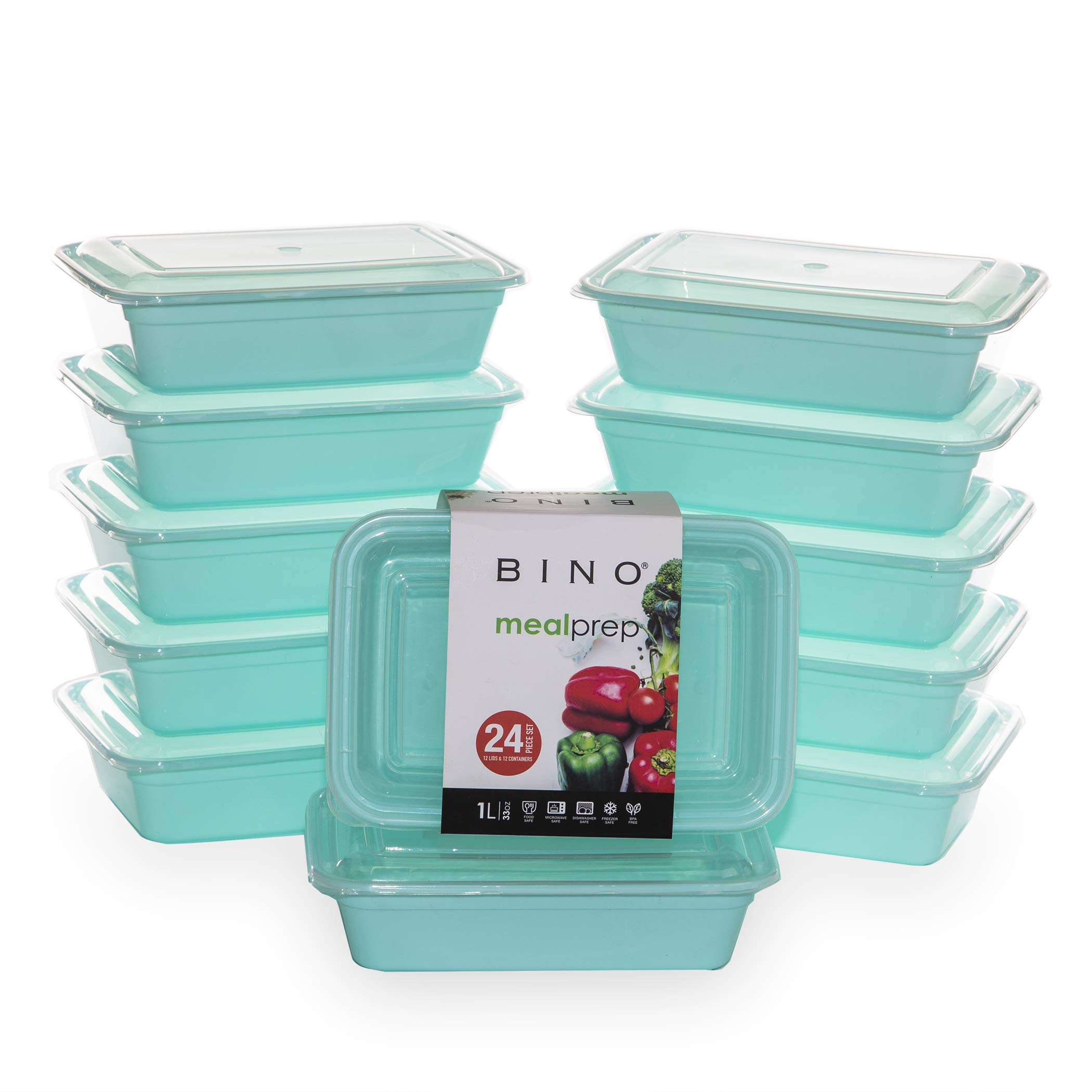 BINO | Food Containers with Cover | Light Blue 12-Piece Set, 33 oz. 1 Compartment | Meal Storage Containers| Microwave-Safe, Freezer-Safe, and Dishwasher-Safe, BPA-Free Plastic Containers with Lids