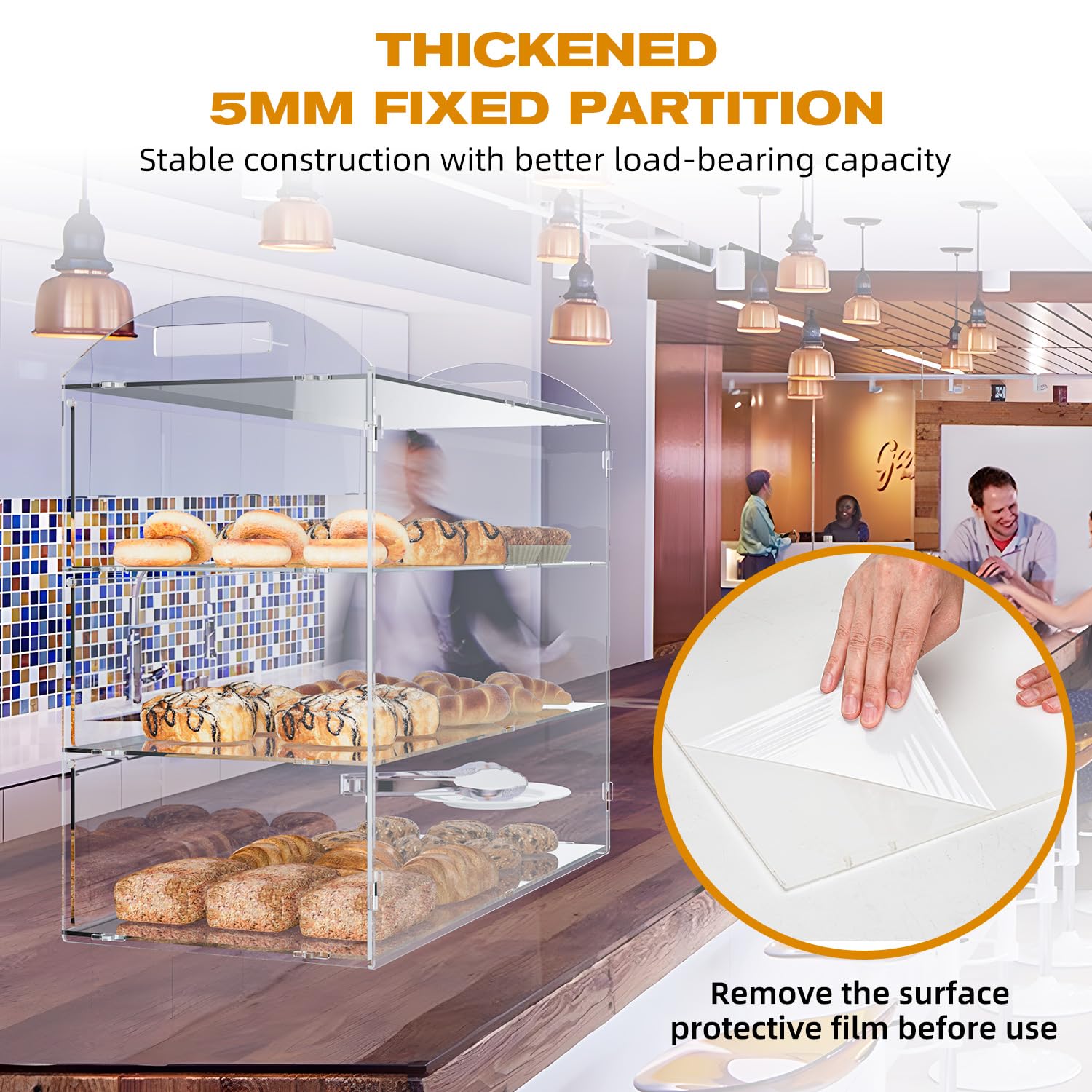 Cityjoy Vetrina a 3 livelli per pasticceria, 60 x 30 x 47 cm, espositore in acrilico trasparente per dolci e ciambelle