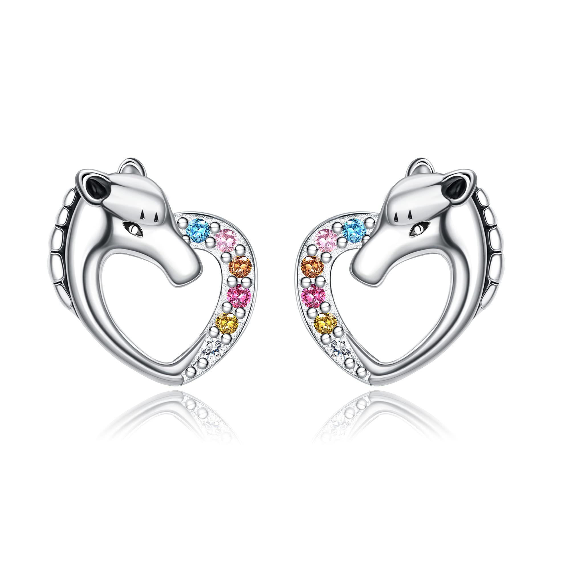 ORAZIO Pendientes de Plata de Ley 925 para Mujer y Niña, Pendientes Pequeños y Brillantes de Zirconia Cúbica Redondo Estrella Corazón Amor Caballo Hipoalergénico Pendientes Regalo de Joyería