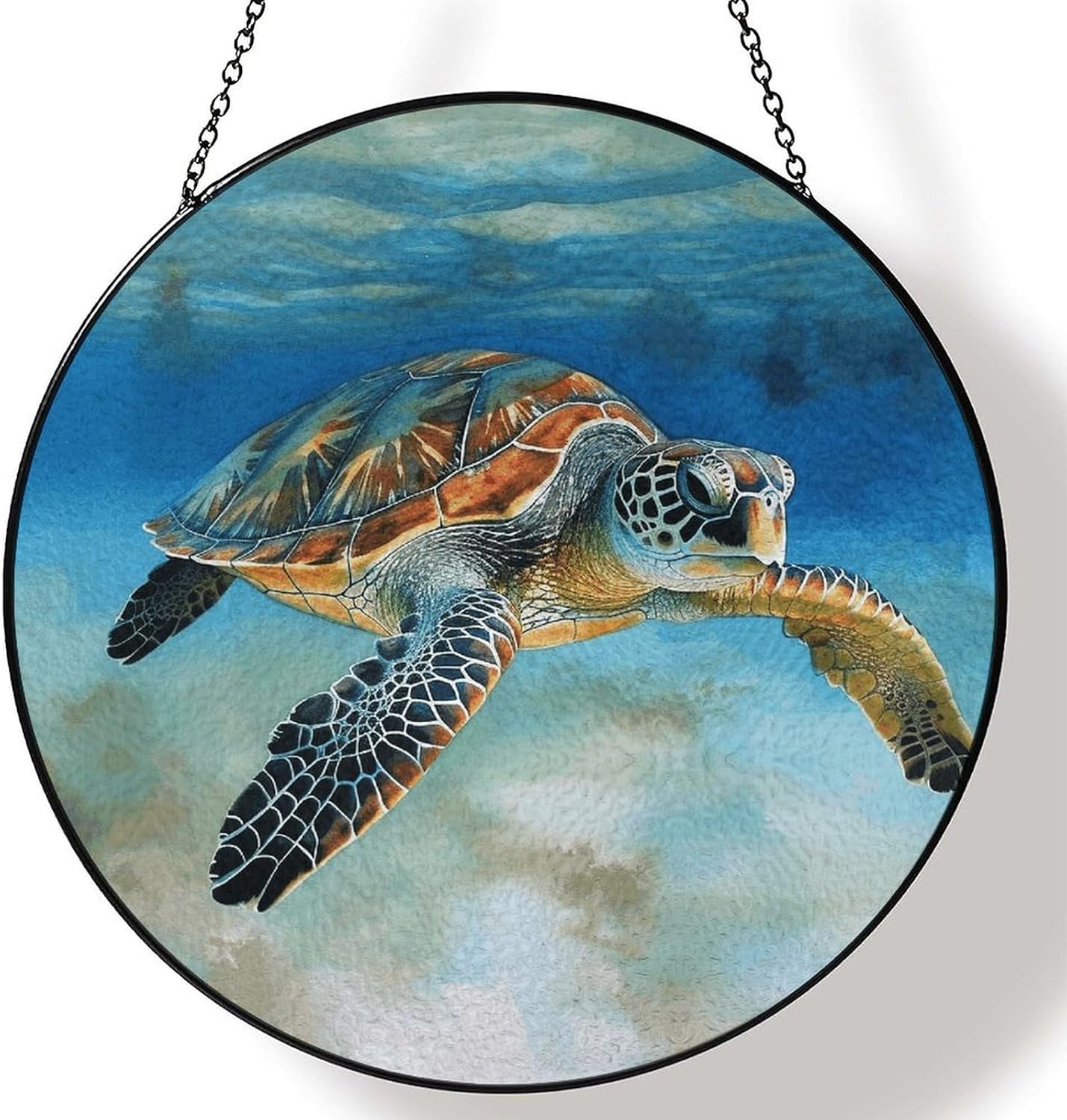 30x30cm Round Stained Glass Suncatcher for Window Hanging Decor with Chain
