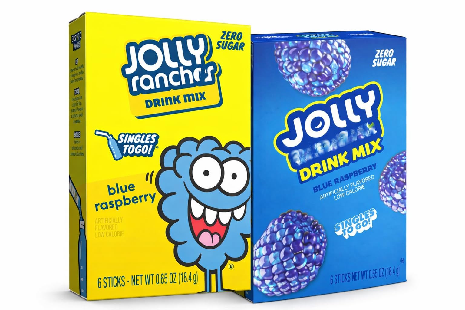 2 PACK Jolly Ranchers Blue Raspberry Singles to go Drink Mix Zero NO sugar 6 in pack 18.4g 2 boxes
