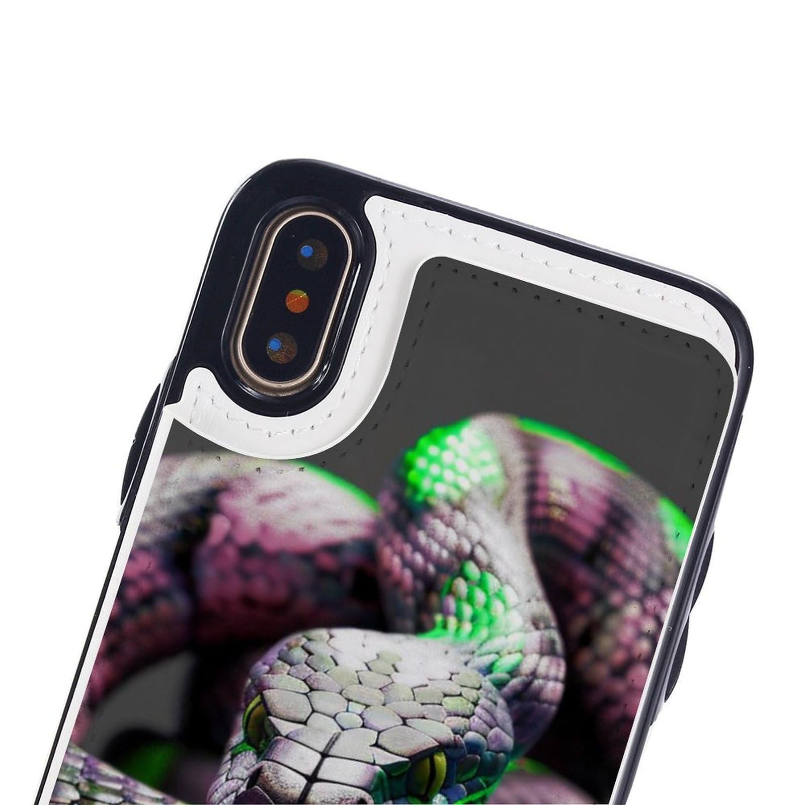 Etui portfelowe na iPhone'a X/XS, nadruk węża 3D, skórzane etui na telefon z przegródką na karty