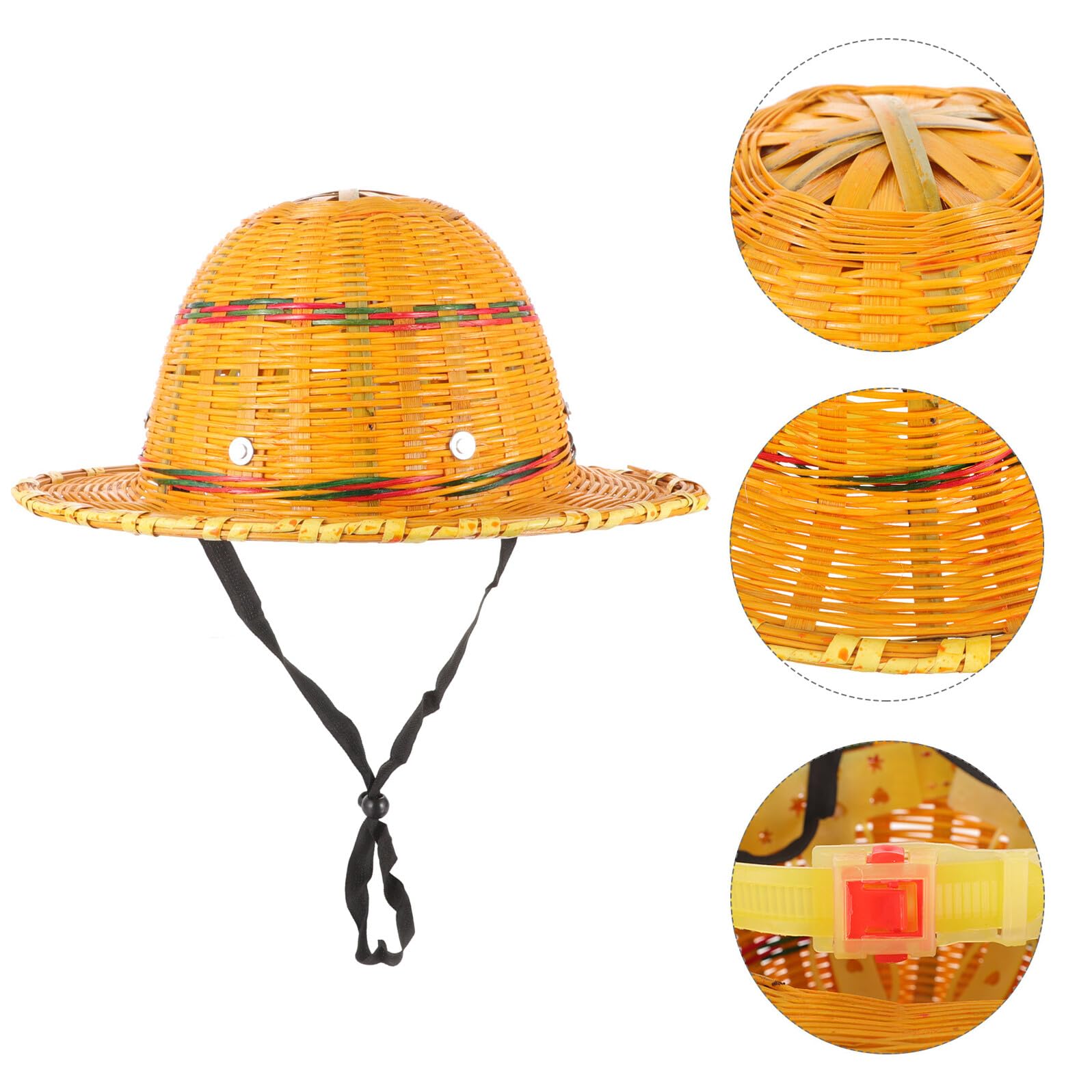 Bambus Schutzhelm Orange für Baustellen im Sommer mit Schirm | Atmungsaktives Bambusgewebe, Bequem Verstellbar, Kompakte Schutzkopfbedeckung mit Kurzer Krempe Zufällige Farbe