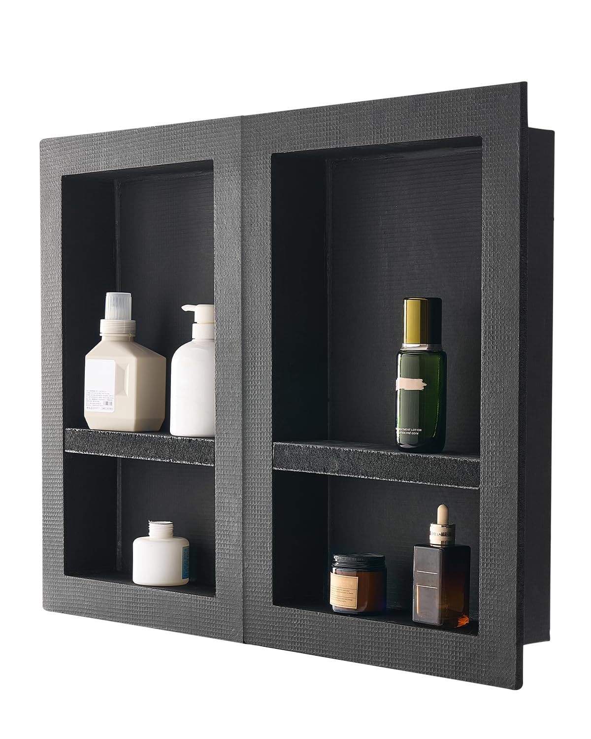 VEVOR Shower Niche, 16 x 24 inch + 16 x 24 inch Recessed Wall Niche with Movable Shelf, 4 inch Thick Modern Soap&amp;Shampoo Storage Organizer,Square Corners,Sealed Waterproof,Black for Bathroom Shower
