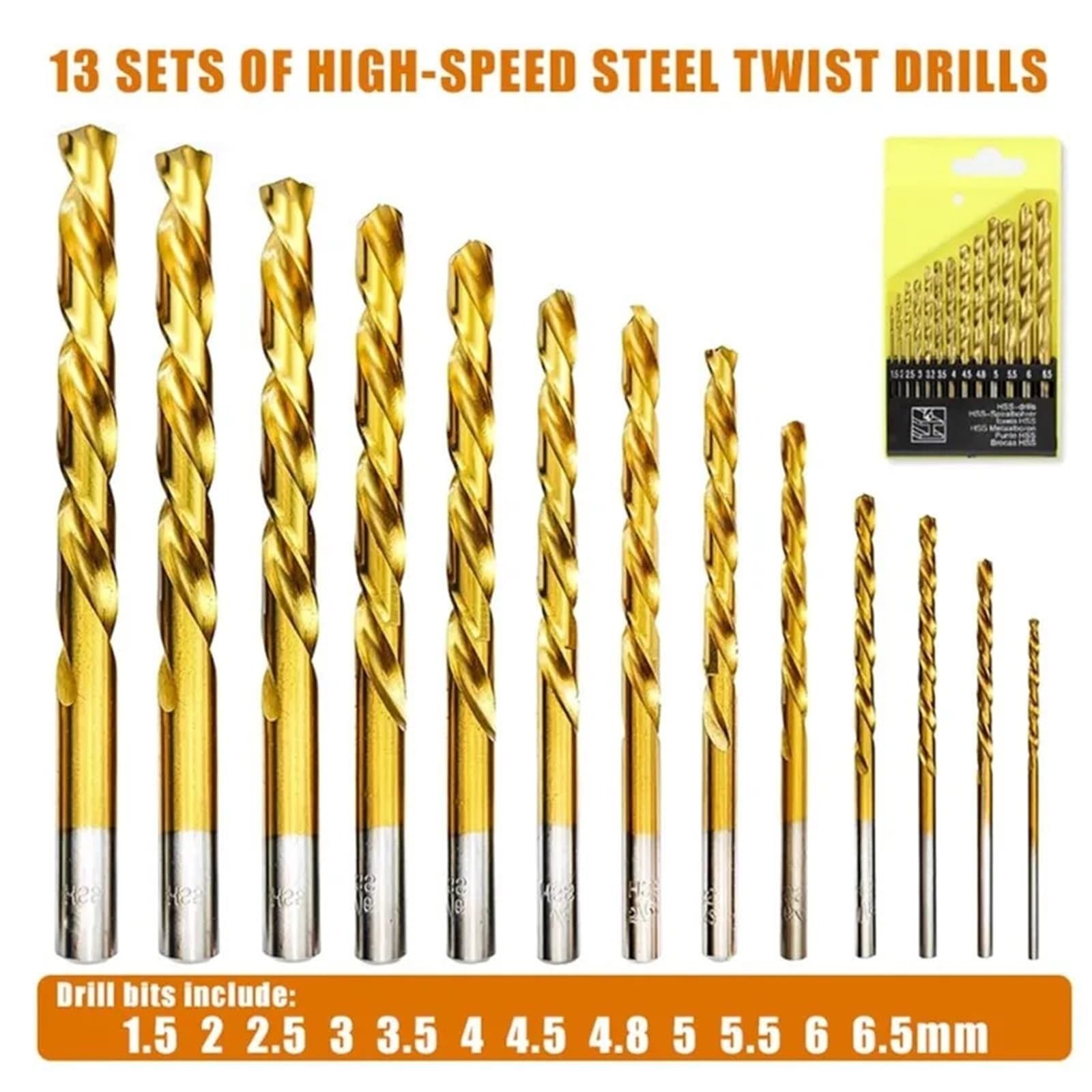 Juego de brocas para taladro rotativo Mini broca helicoidal de acero for cojinetes, for metalurgia endurecida, hierro, inoxidable, cortador agujeros for carpintería, kit Jobber(52pcs- (4boxes))