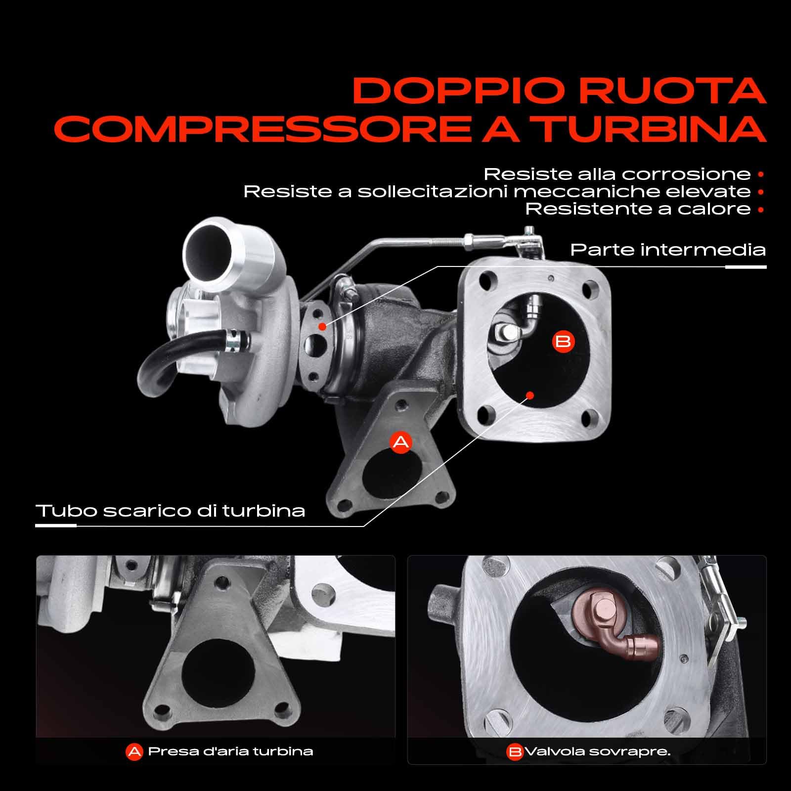 Frankberg Turbocompressore 49131-05310 | Compatibile con: Pianale/telaio Transit FF FM FN, Transit Box FA, Autobus di linea FB FC FD FS FZ, Transito Tourneo