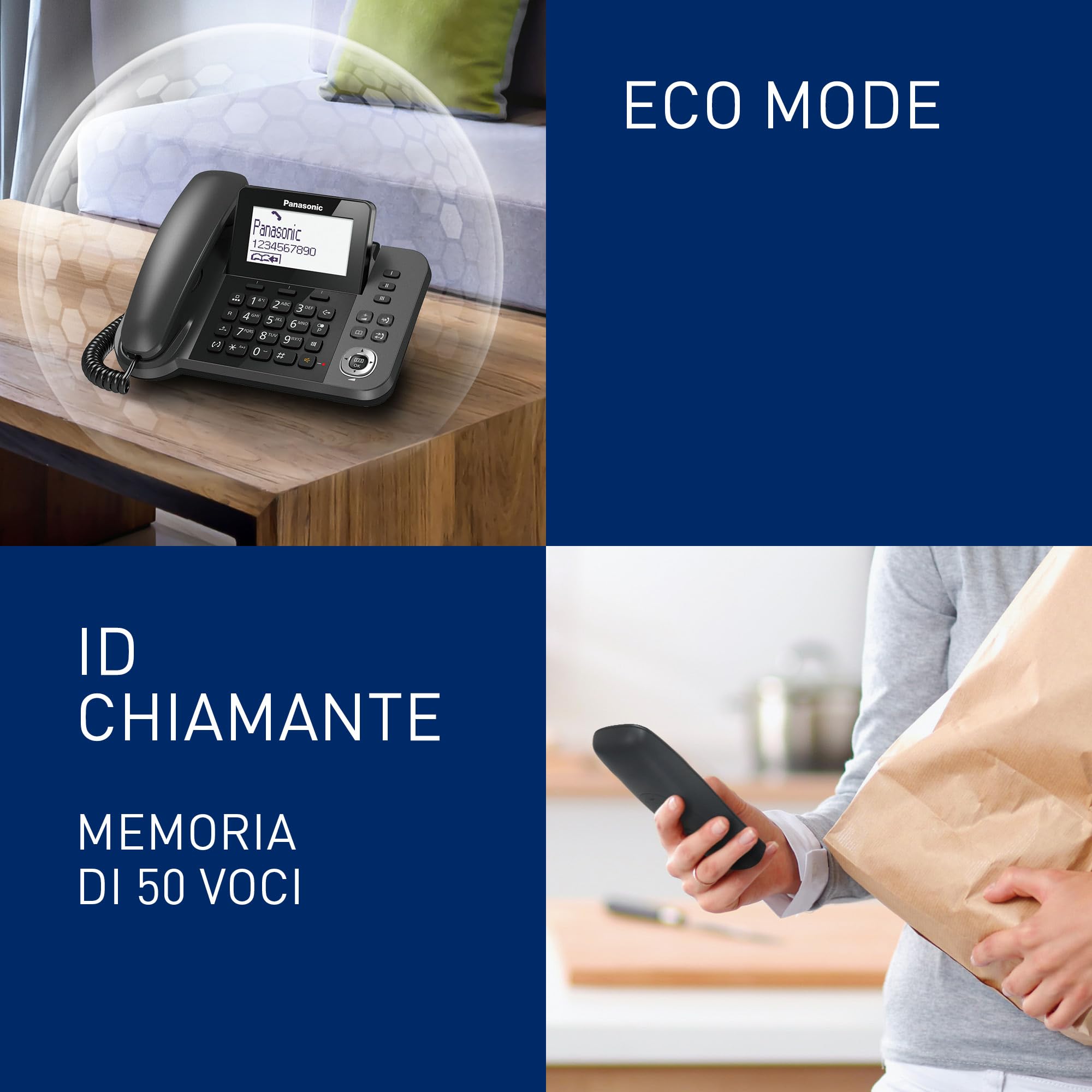 Panasonic KX-TGF310EXM Telefono Digitale Cordless/con Filo, Base e Ricevitore Singolo, Vivavoce, Display LCD Inclinabile, Blocco Chiamate Indesiderate, Alimentazione di Emergenza, Sicurezza DECT, Nero