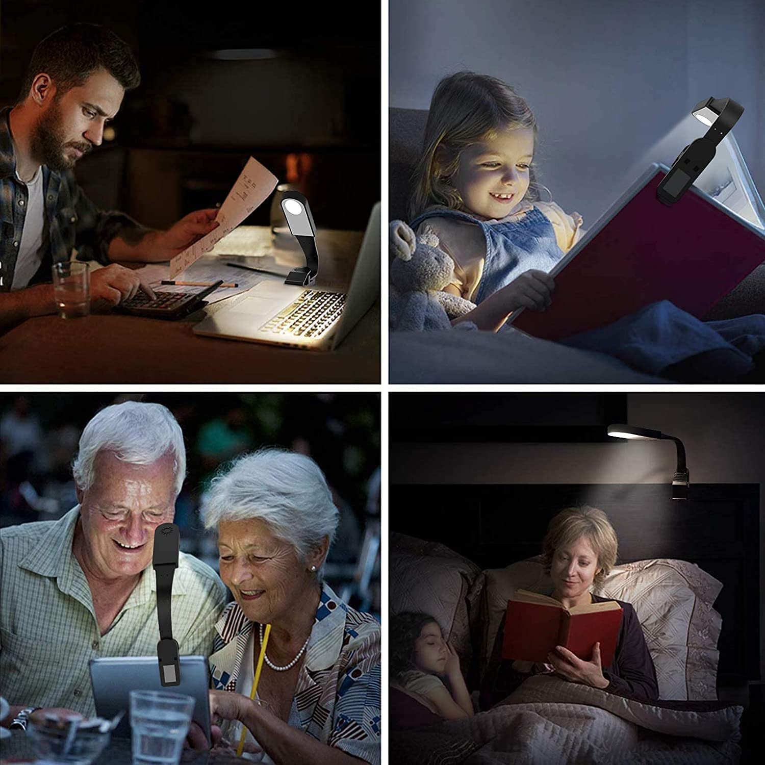 Luce Notturna Lampada da scrivania Nera, Luce da Lettura a LED Ricaricabile Tramite USB con sensore tattile, Clip Flessibile sulla Luce del Libro per la Lettura a Letto Luce di Lettura