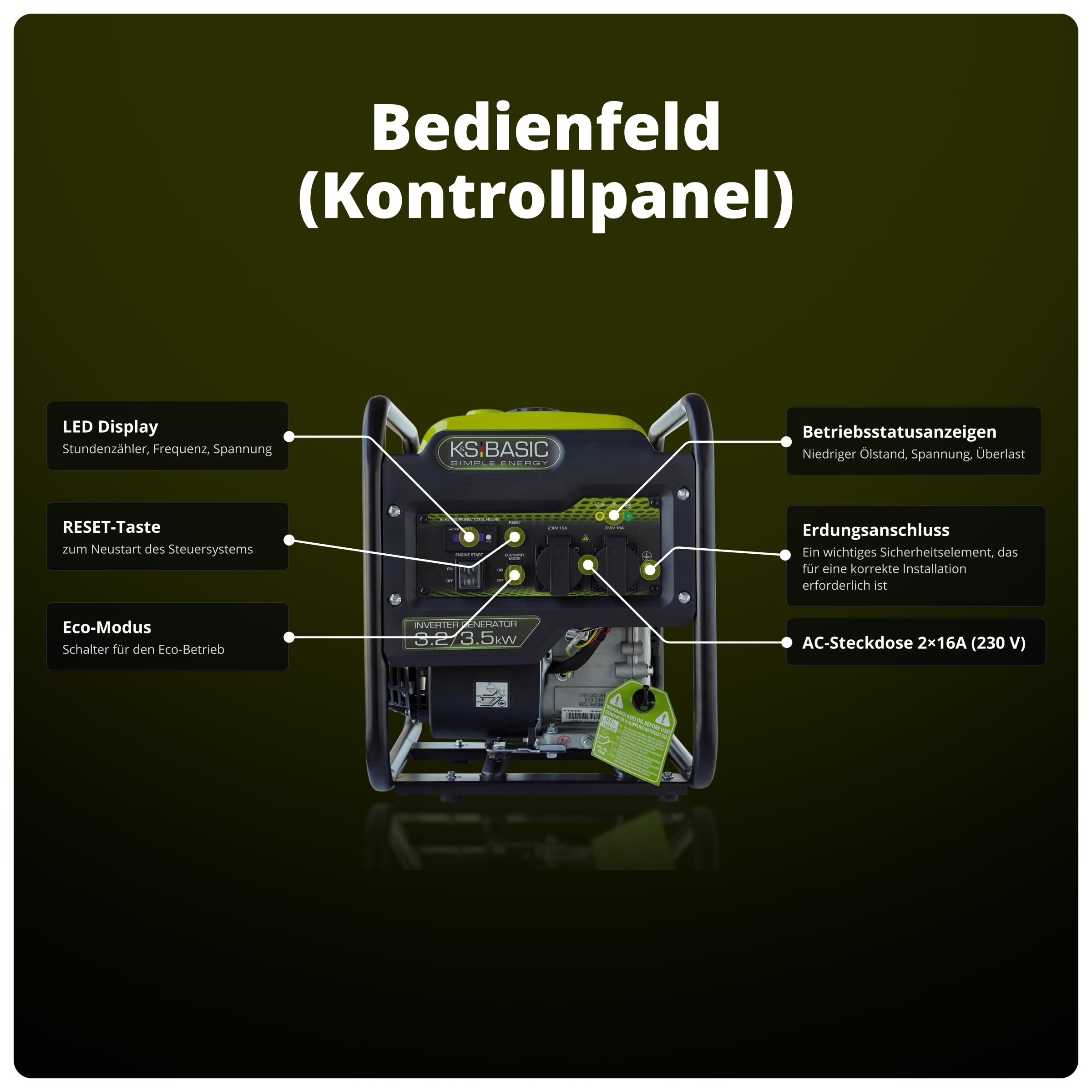 K&S BASIC KSB 35i Inverter-Generator 3,5 kW, stromerzeuger Inverter hat stabile Ausgangsspannung, EURO-5-Benzinmotor, notstromaggregat mit 100% Kupferwicklung, generator Inverter