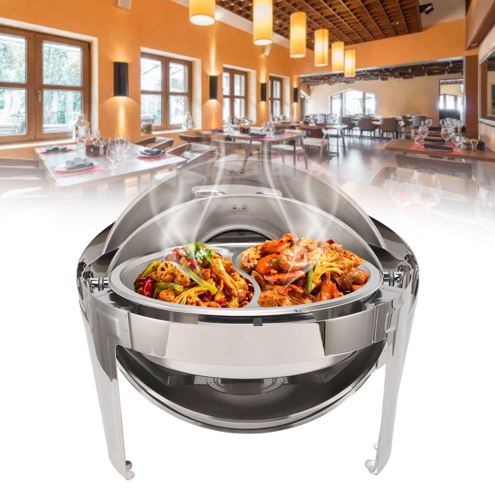 Haofy Scaldavivande in Acciaio Inossidabile 6L con Coperchio in Vetro Visibile e Ammortizzazione Idraulica per Hotel, Ristoranti, Buffet, Colazione, Matrimoni, Feste