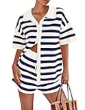 Women's 2 Piece Shorts Sets Casual Summer 2025 Short Sleeve Striped Sweater Set Matching Beach Vacation Outfit