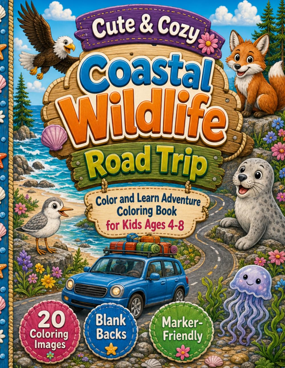 Cute & Cozy Coastal Wildlife Road Trip: Coastal Animals, Tide Pools, Lighthouses, Forests, and Ocean Scenes Color and Learn Adventure Coloring Book for Kids Ages 4-8