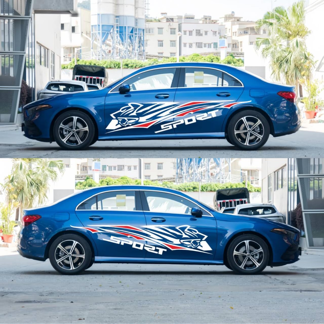 2 calcomanías para puerta de automóvil, diseño de leopardo con rayas deportivas, decoración de cintura de coche para autos/SUVs/camiones (blanco + rojo)