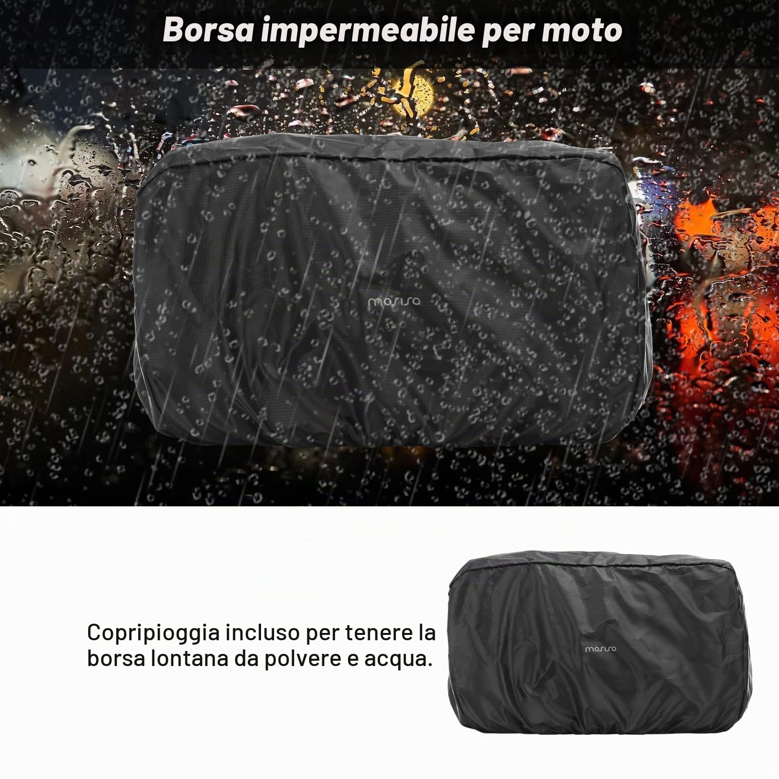 MOSISO Viaggio in Moto Bagagli Borsa Portapacchi Conespandibile da 32L-48L, | Borsa Portaoggetti Moto con Sedile Posteriore con Rain Cover&Shoulder Strap Motorbike Storage Duffle Carry, Nero