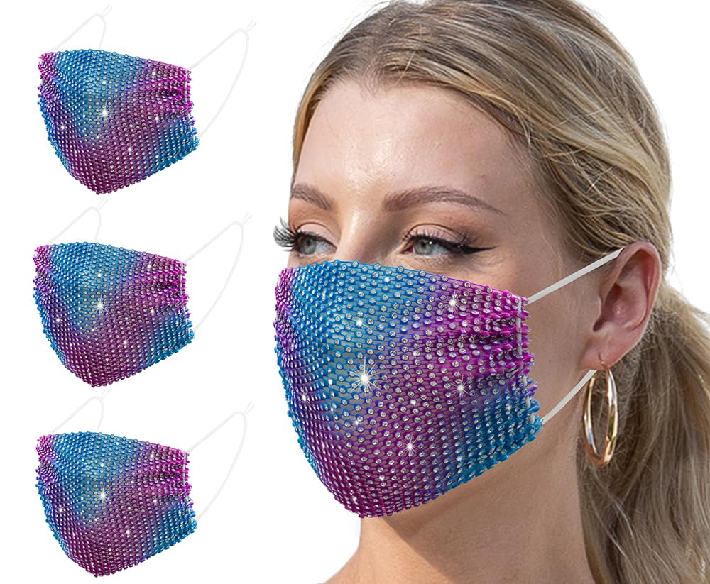 Auriviz 3 Pcs Color16 Halloween Gifts Costumes Decorations for Party Female Adult Mask Christmas Decor Face Cover Crystal Sequin Face Masks Bling Glitter Sparkly Rhinestone Women Mesh Mask Nightclub