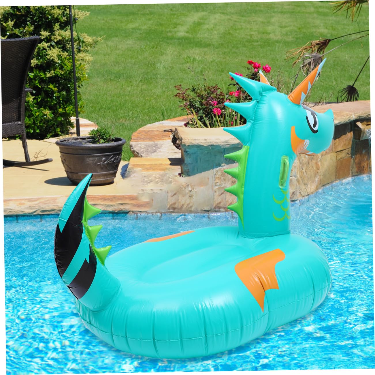 VICASKY Aufblasbare schwimmende Reihe Schwimmbad aufblasbares Bräunungsbecken schwimmmatratze schwimm matratze Schwebendes Bett in Drachenform aufblasbare Schwimmmatte Umweltschutz-PVC