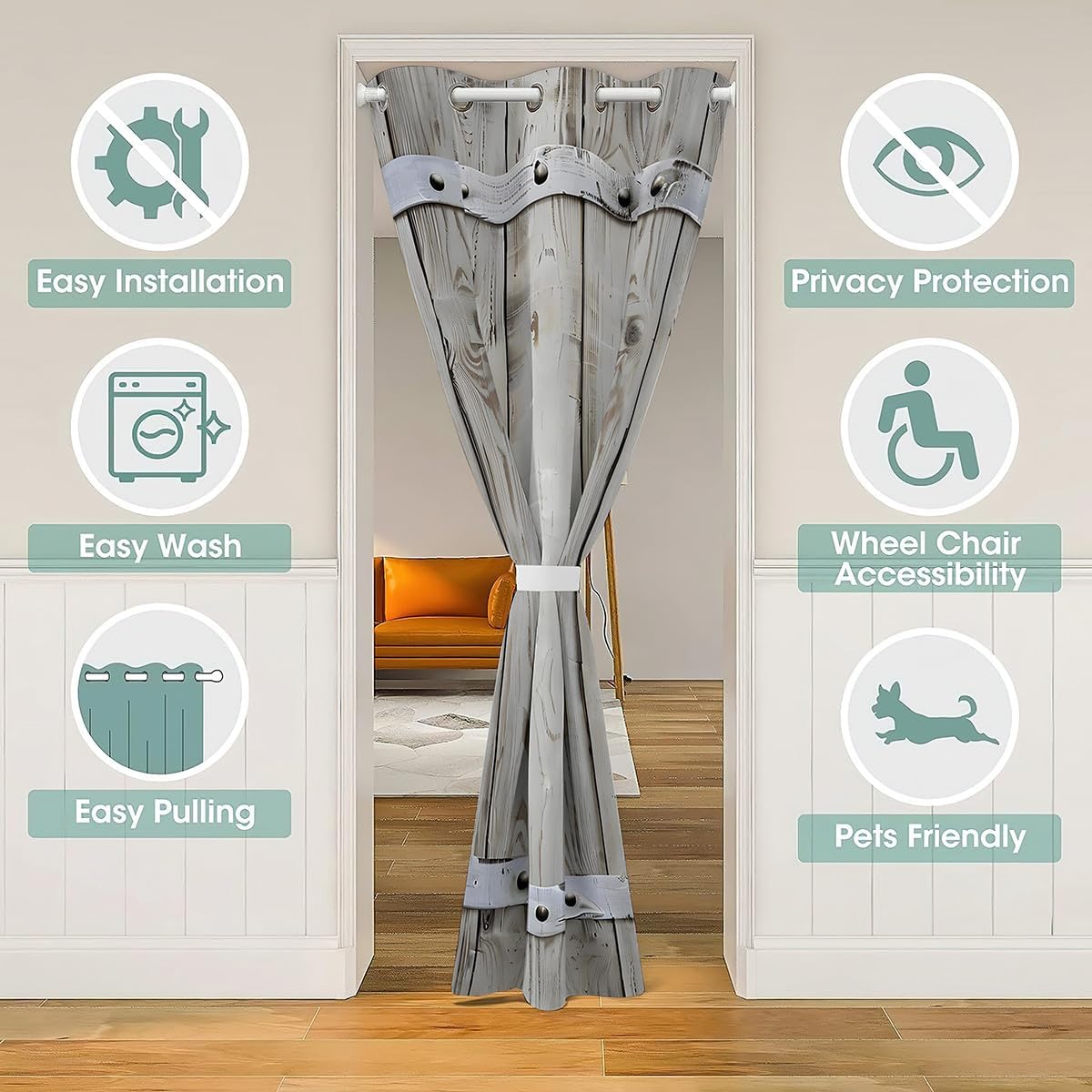 Rustic Wood Door Curtain,Barn Rural Village Farm Room Divider Door Cover for Kids Adults Privacy,Rustic Farmhouse Wooden Door Closet Door Cover Curtains for Bedroom Living Room 1 Panel,34"W X 80"L
