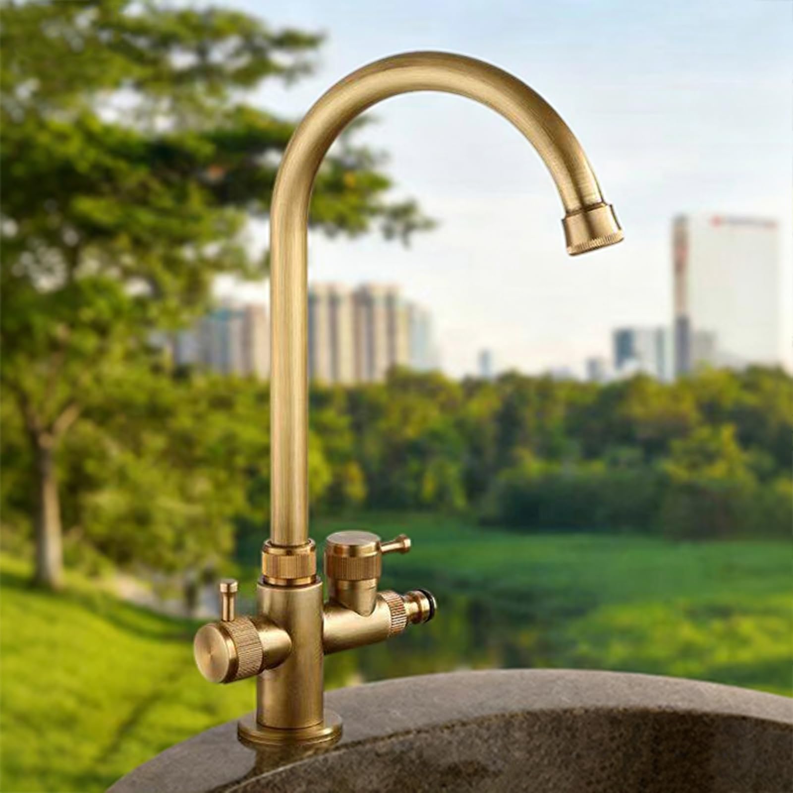 Grifo Exterior Resistente A Las Heladas Giratorio De 360° Grifo Lavadora Doble Salida De 1/2 Pulgada Solo Agua Fría Doble Manija,Antigüedad