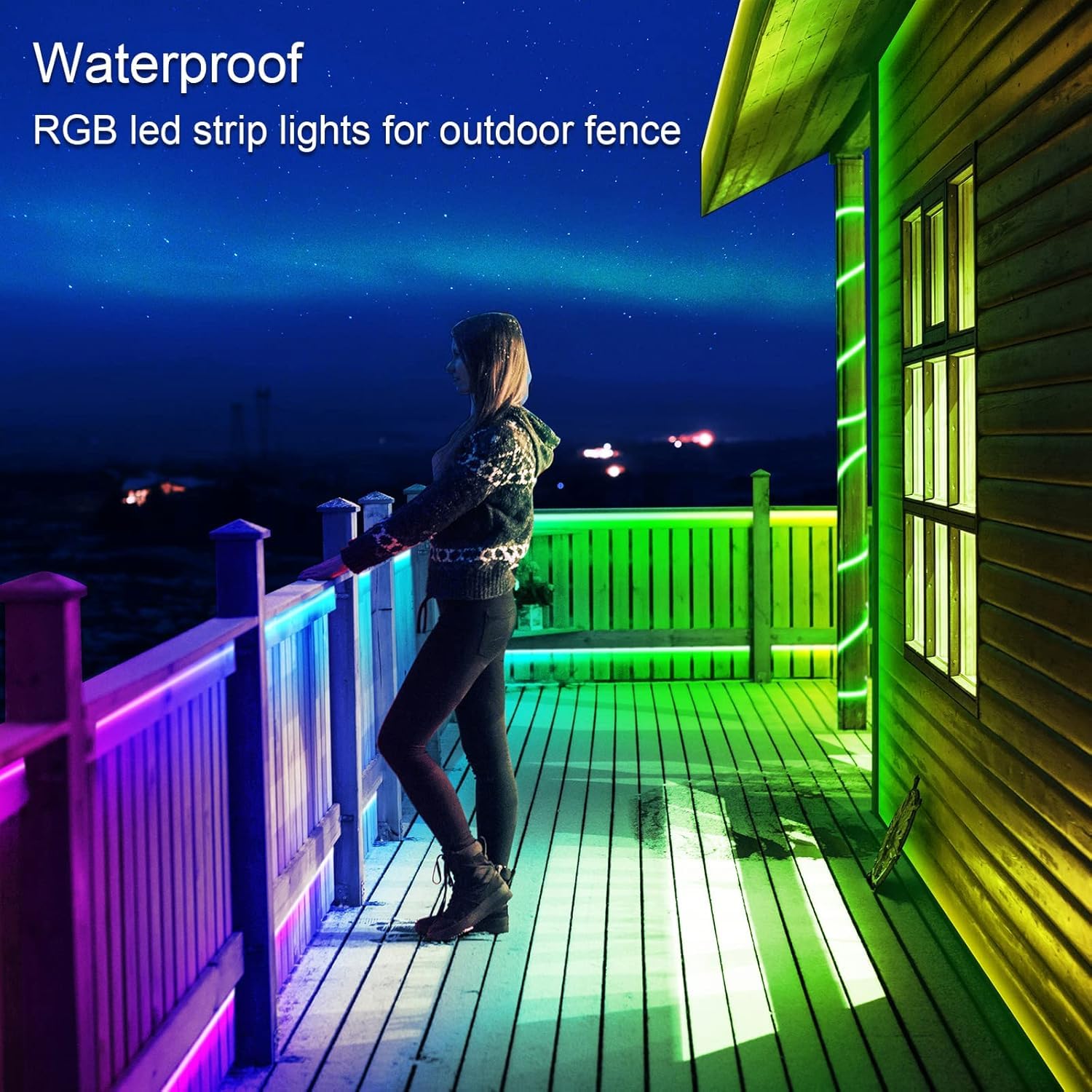 18M Outdoor LED Streifenleuchte wasserdicht,IP68 Außen LED Lichtband wasserfest mit App-Fernsteuerung,Musik Synchronisation RGB Outside Lichterkette für Balkon,Terrasse,Dach,Garten,Pool (18M)