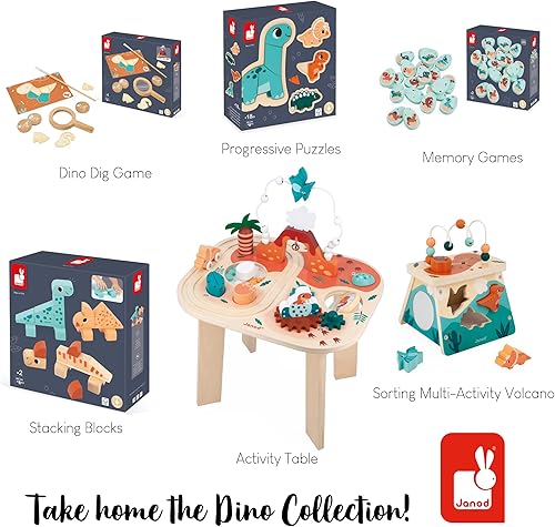 Miniatura 8 de Janod Dino - Bloques apilables de dinosaurio de madera de 31 piezas - Monta 3 dinosaurios lindos - Edades 2-5 años - J05833