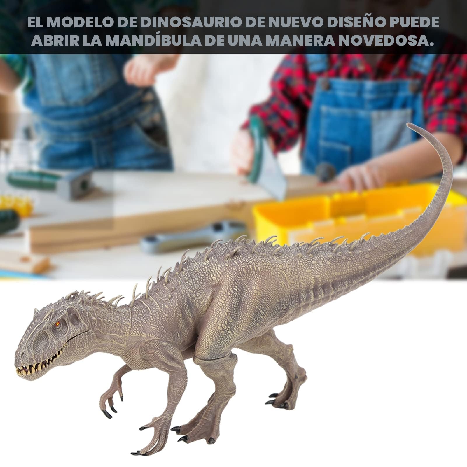 Modelo de dinosaurio, juguete de simulación de animales, tiranosaurio, figuras de dinosaurio, juguete de regalo para niño (Indominus Rex gris grande (boca móvil))