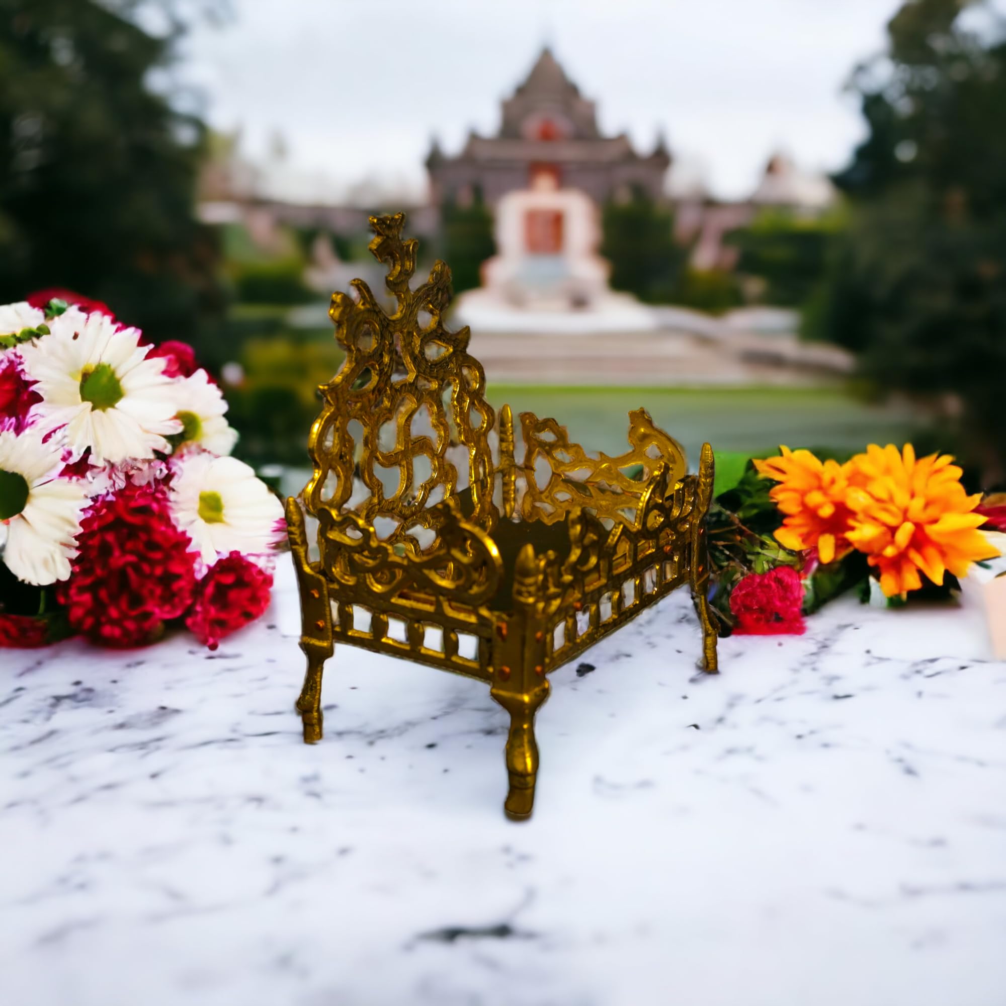 DINODINK Pure Heavy Brass Singhasan Temple for Puja for Placing God Idols