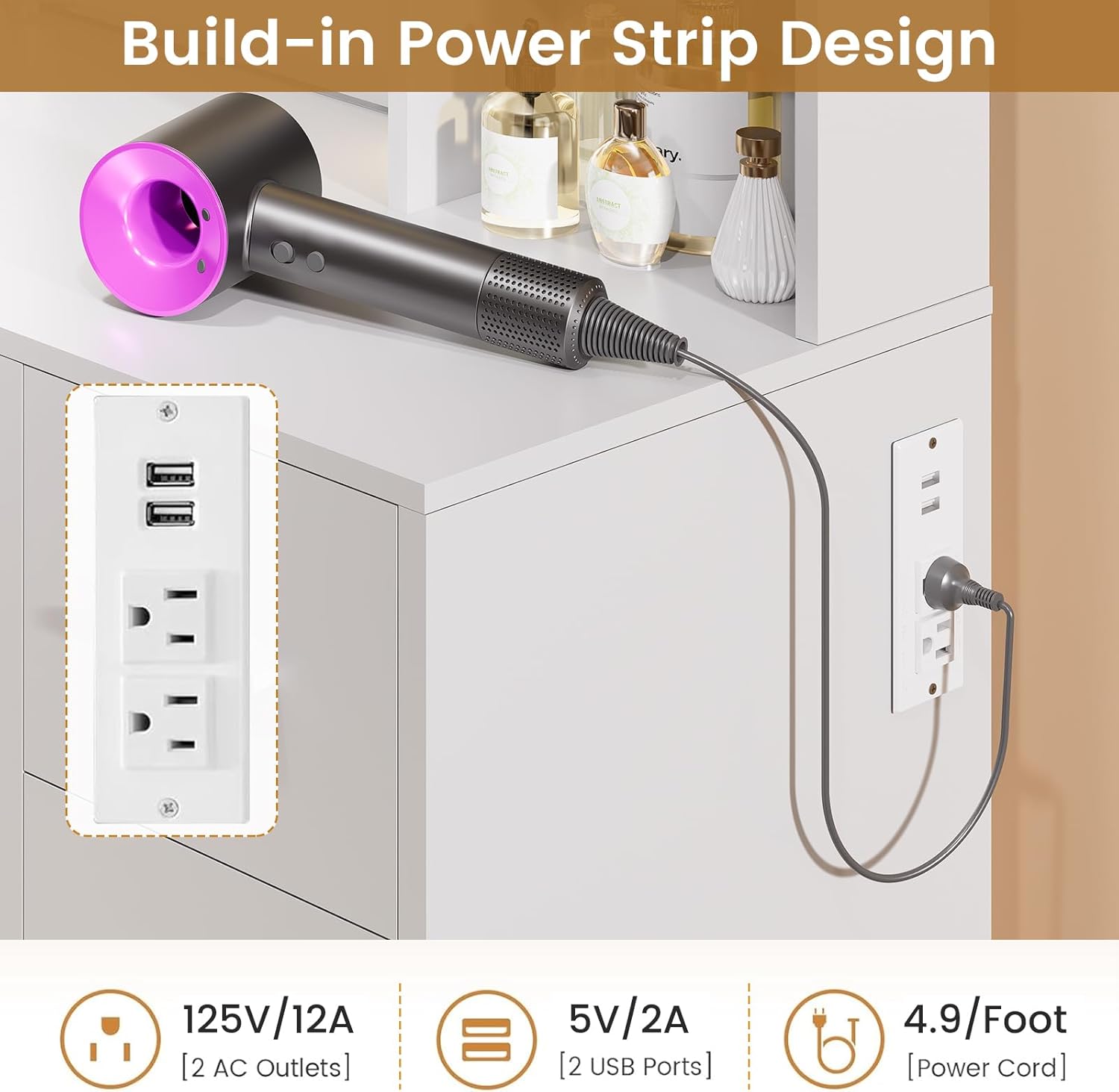 Vanity Desk with Mirror and LED Lights, Large Vanity with 7 Drawers and 6 Shelves, Makeup Vanity Dressing Table with Charging Station for Girls, Women (White)