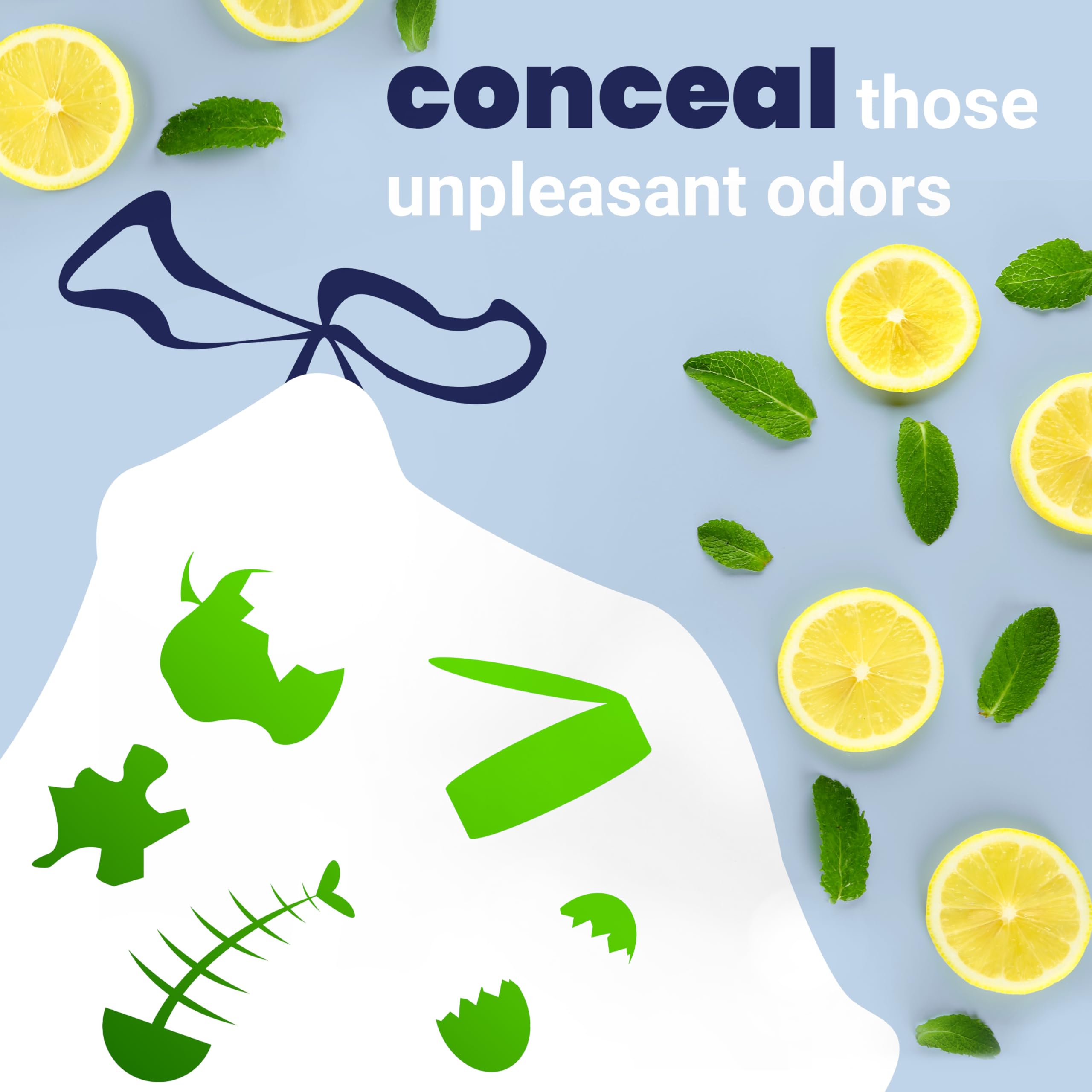 happimess Bolsas de basura con cordón de 13.2 galones, aroma a limón, blancas, forros de MDPE resistentes para cocina y hogar, control de olores, ajuste personalizado, 80 unidades (4 paquetes de 20