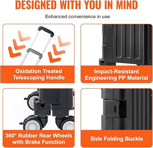 Miniatura 3 de VEVOR Foldable Utility Cart, 110 lbs Static Load Capacity, Folding Portable Rolling Crate Handcart with Heavy Duty Telescoping Handle and 4 Rotate