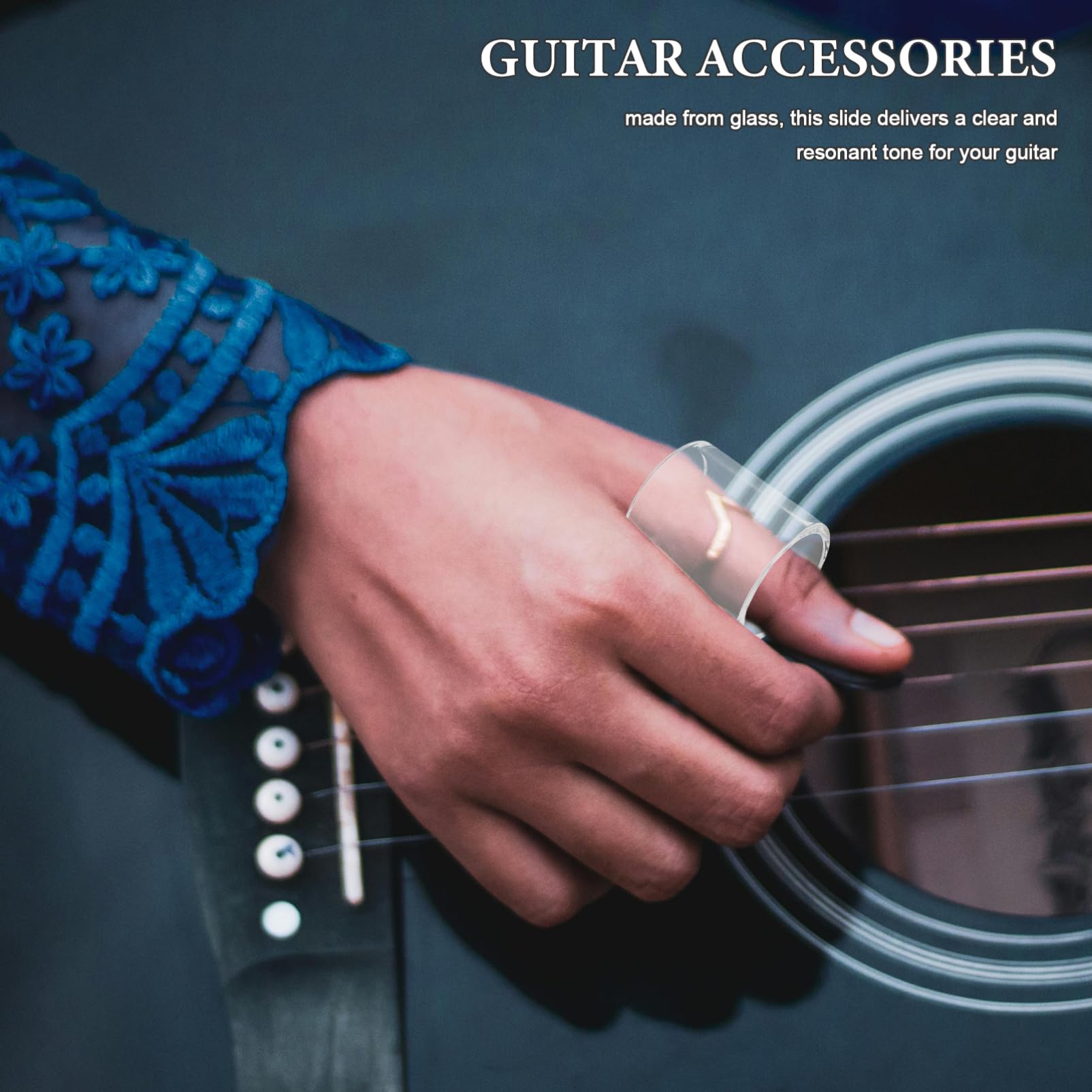HANABASS Guitar Accessories Set 3pcs Slides Fingertips Ring Small Glass Slide for Boys and Girls