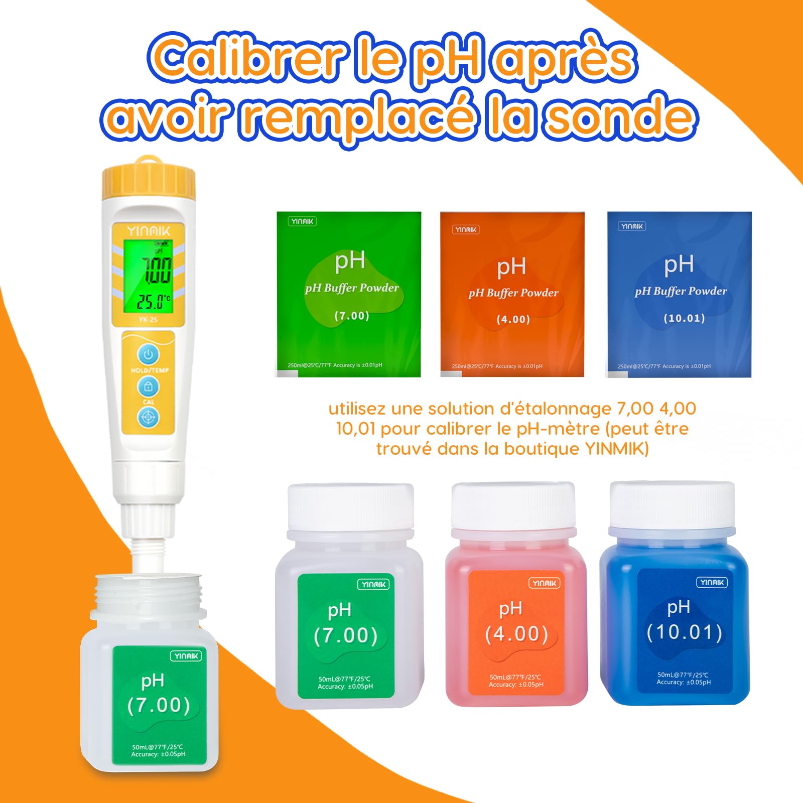 YINMIK Électrode de pH Remplaçable pour pH-Mètre YK-2S, Sonde pH pour Testeur de pH